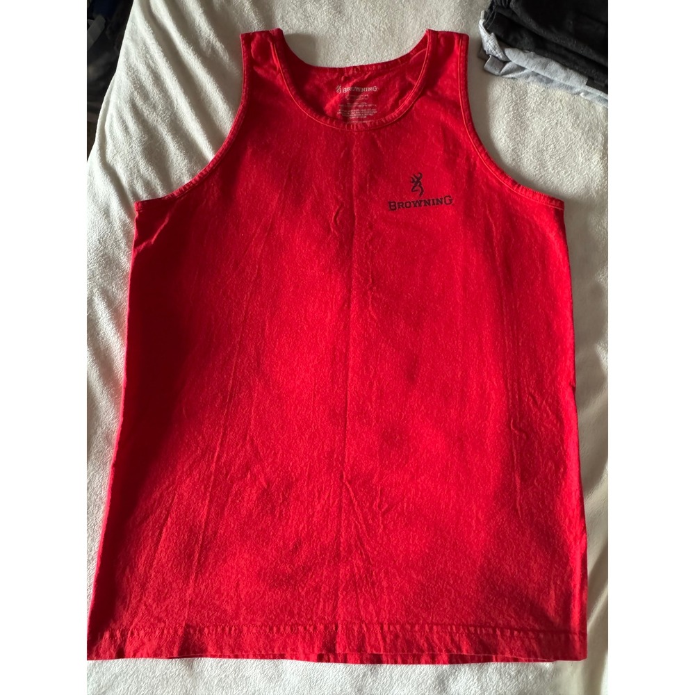 Browning Mens Red Graphic Tank Top American Flag Rifle Buckmark Logo Size M